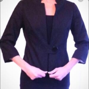 Donna Degnan black one button textured blazer 2
